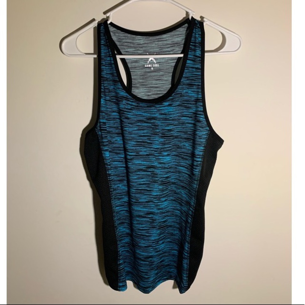 New black/blue stripe, track back athletic shirt